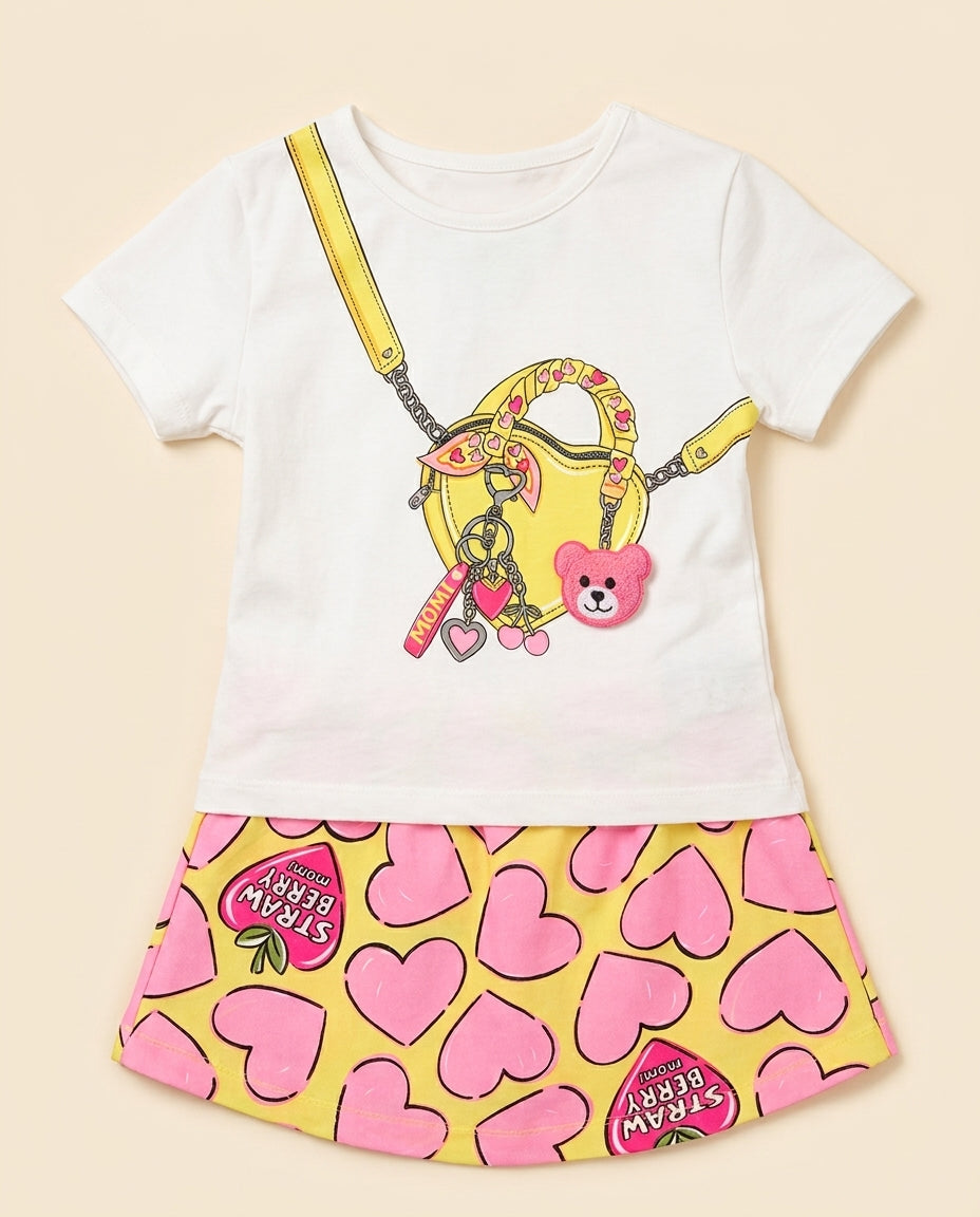 Conjunto bolsa e corações