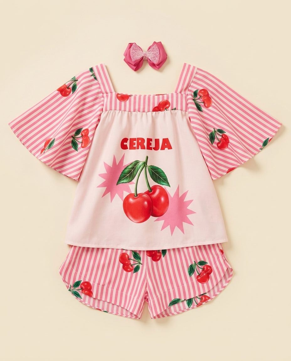 Conjunto cereja rosa