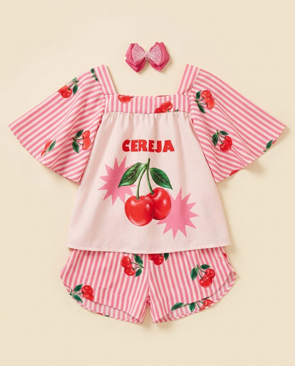 Conjunto cereja rosa