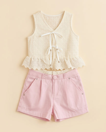 Conjunto renda off e rosa