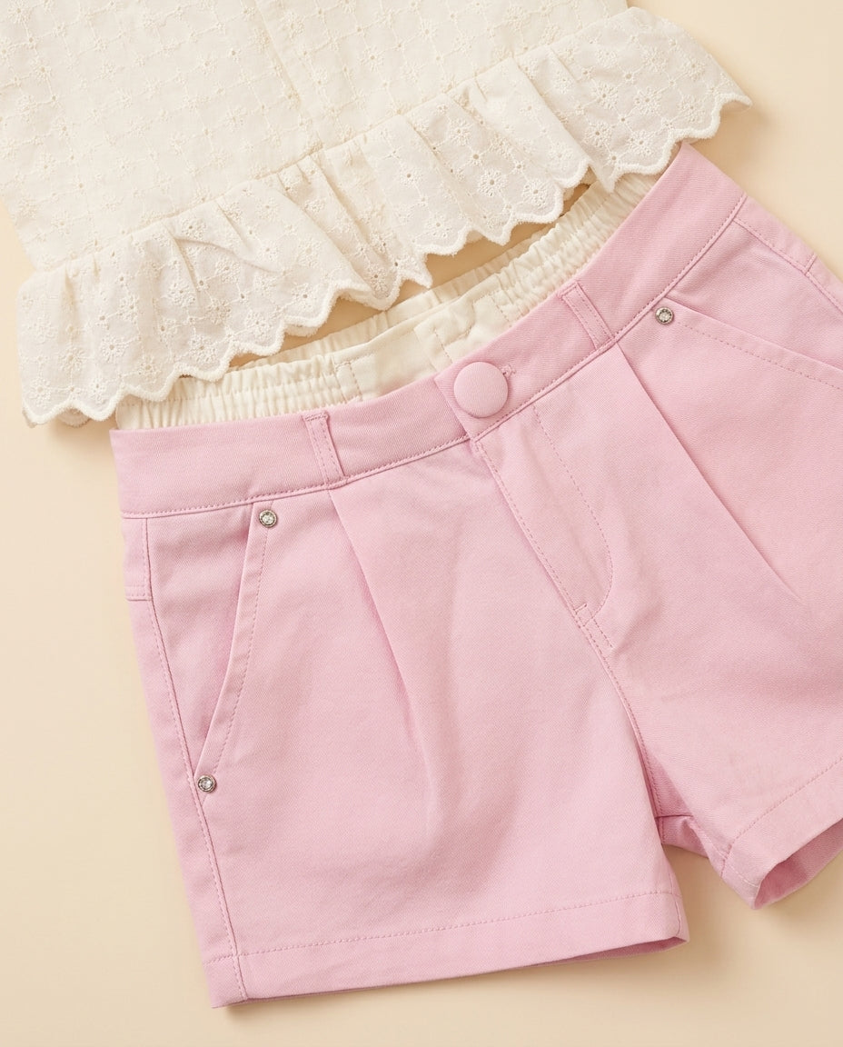 Conjunto renda off e rosa