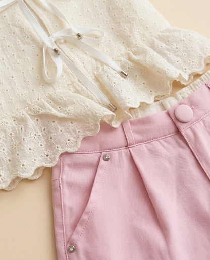 Conjunto renda off e rosa