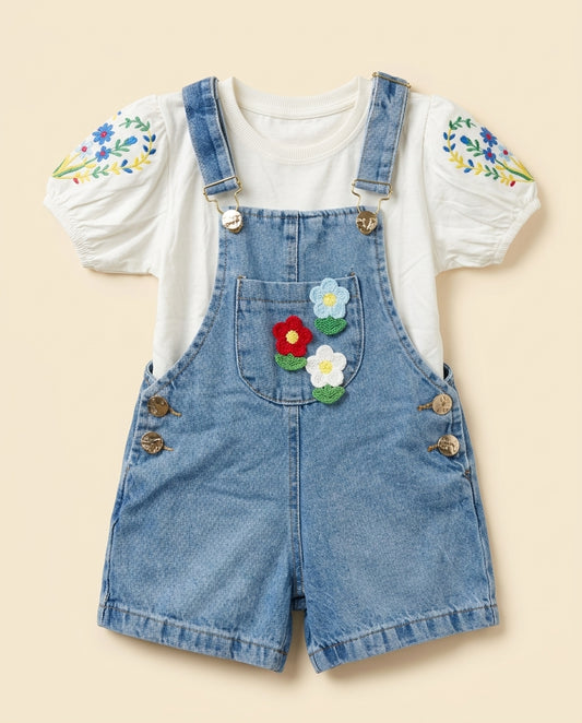 Jardineira jeans floral