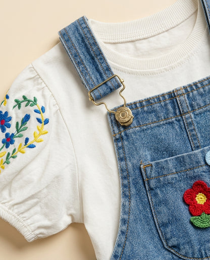 Jardineira jeans floral