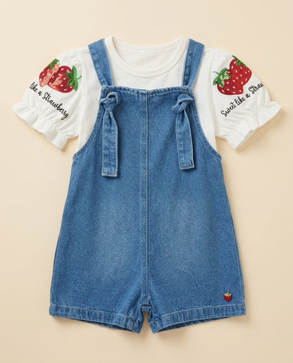 Jardineira jeans moranguinho