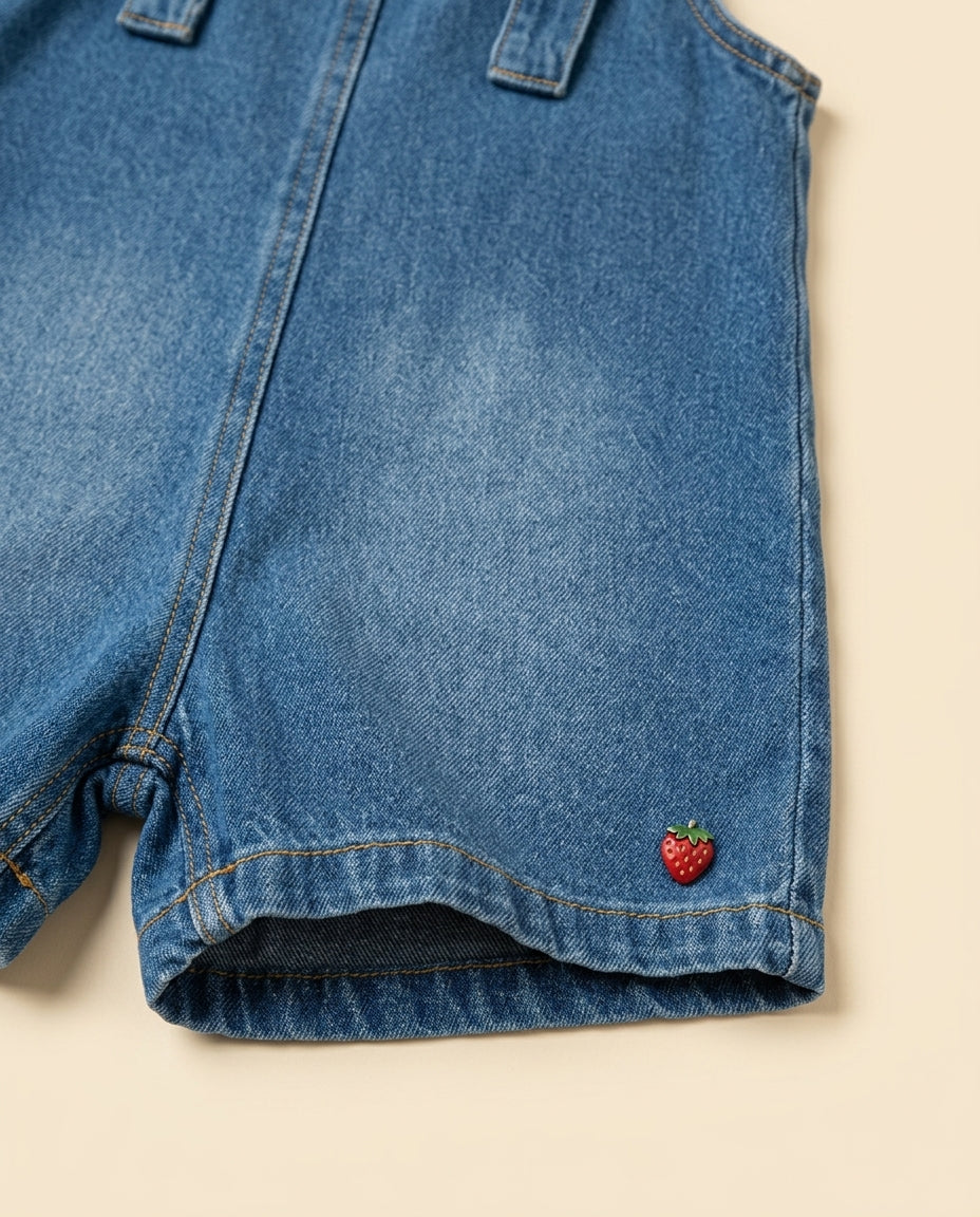 Jardineira jeans moranguinho