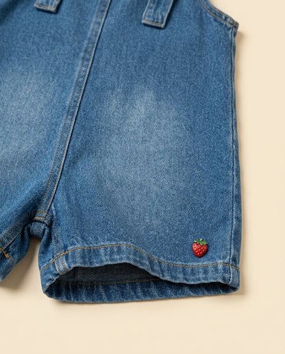 Jardineira jeans moranguinho